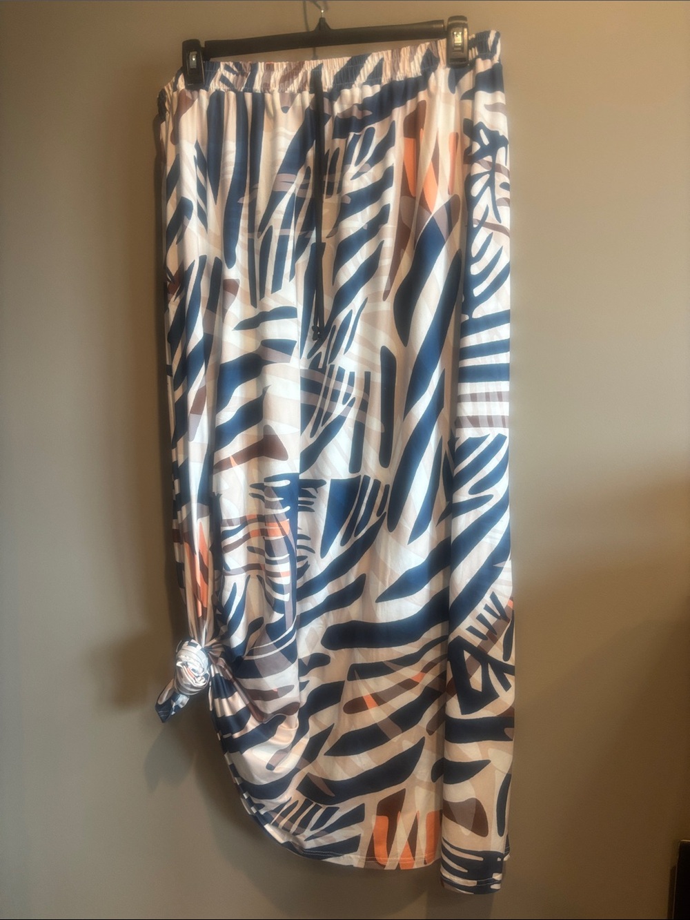 Abstract Navy and Coral Printed Maxi Skirt